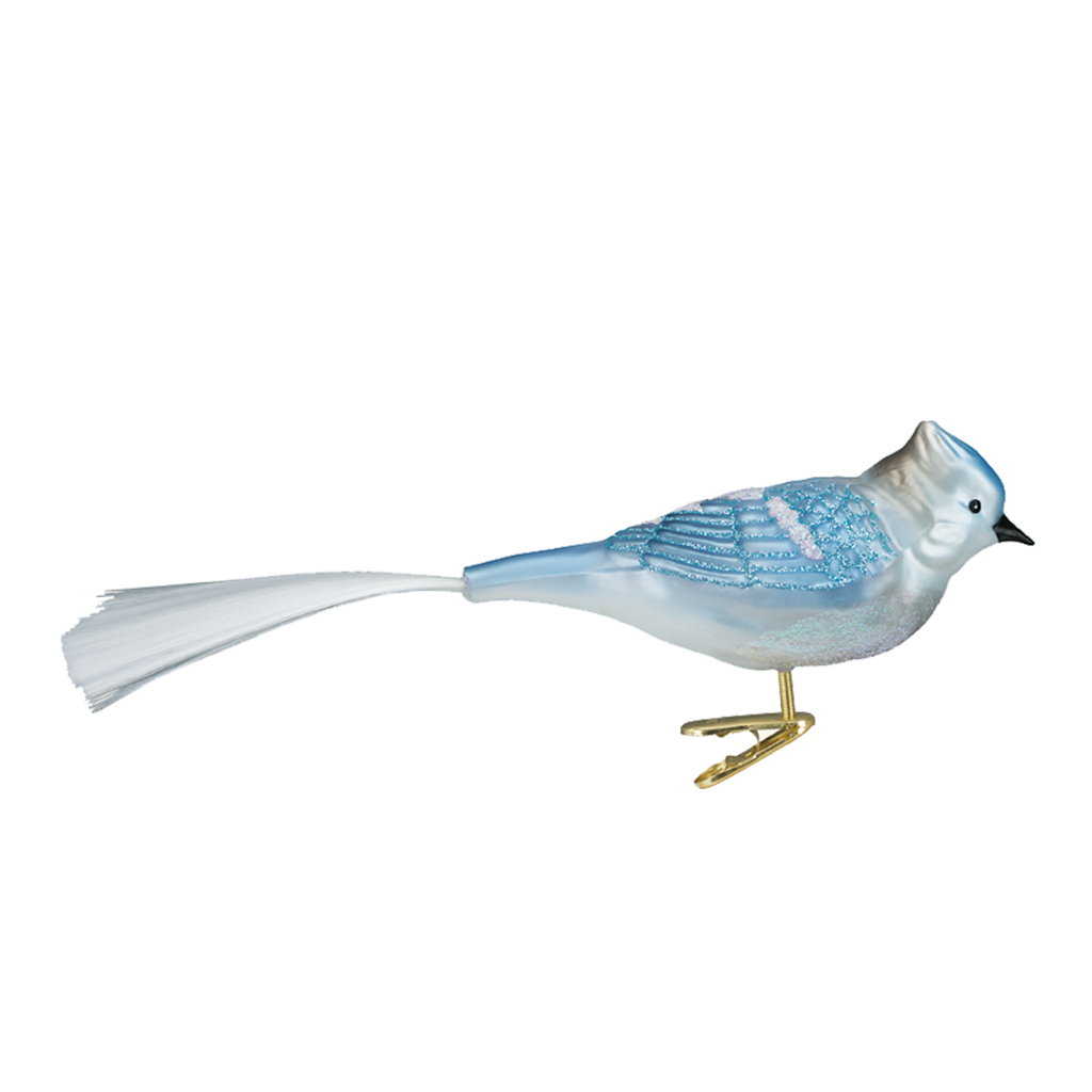 OLD WORLD CHRISTMAS STYLIZED BLUE JAY GLASS CLIP-ON CHRISTMAS ORNAMENT 18087 