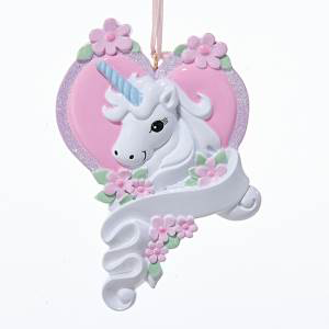 Pink Heart Unicorn Ornament Personalized