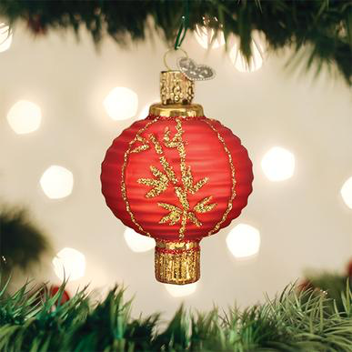 Asian Lantern with Tassels Blown Glass Christmas Ornament Decoration