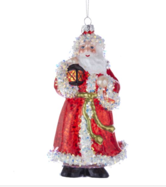 All Sparkles Santa with Lantern Glass Ornament