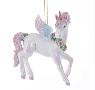 Pastel Glittered Unicorn With Wings Ornament