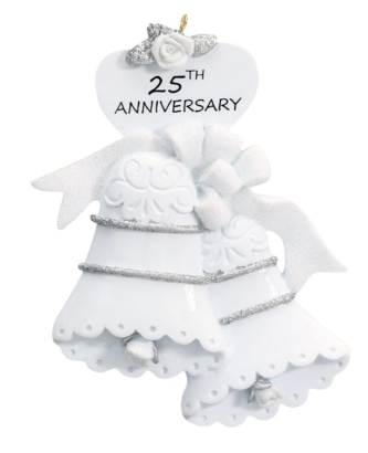 White Bells with Silver Trim 25th Anniversay Personalize