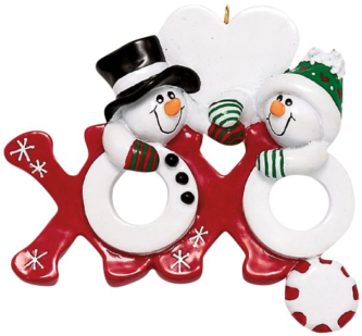 Red X and Snowman O Hugs and Kisses Snowman Couple Personalize