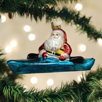 Santa in a Kayak Old World ornament
