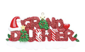 Granddaughter Red Glitter with Candy Cane letters Ornament