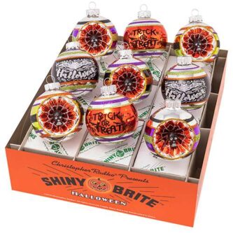 Radko Shiny Brite Halloween 9 Count 2.5" Decorated Rounds With Reflectors