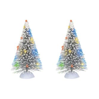 Dept. 56 Snow Village Lit Frosted White Sisal Tree 6 inch set of two Accessory