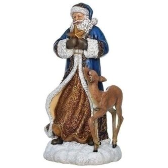 Elegant Woodland Santa in blue coat holding star with deer