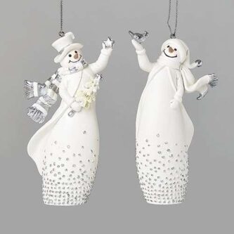 White and Silver Snowman Ornaments holding a star or a bird
