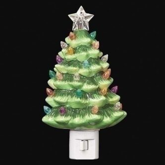 Night Light Vintage Look Ceramic Christmas tree with multi colored lights
