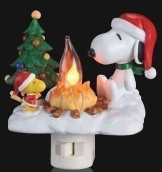 Night Light Snoopy and Woodstock with Christmas Tree by Campfire