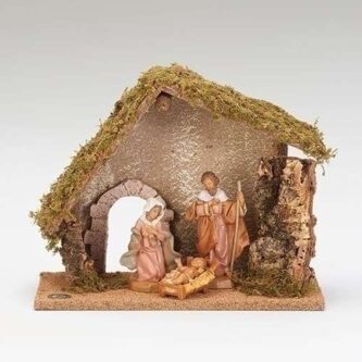 Four Piece 5" Scale Pastel Colored Nativity with Stable, The Holy Family