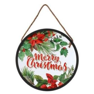 Merry Christmas with Poinsettia Wall Hanging Round