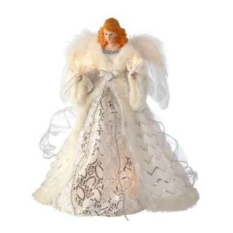 Tree Topper Angel Silver and white with feather wings. 10 lights UL listed