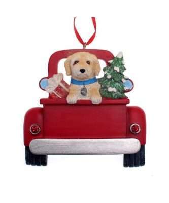 labradoodle dog in truck ornament