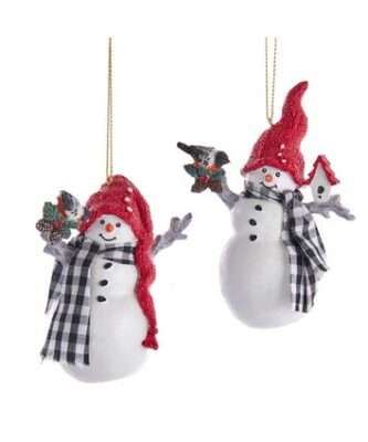 Gingham Holiday Snowman Ornaments, 2 Assorted