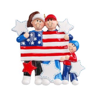 Family with USA flag personalized ornament