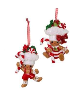 Gingerbread Baker Girl and Boy With Candy Cane Ornaments