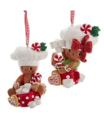 Gingerbread Boy and Girl With Cocoa and Marshmallows Ornaments
