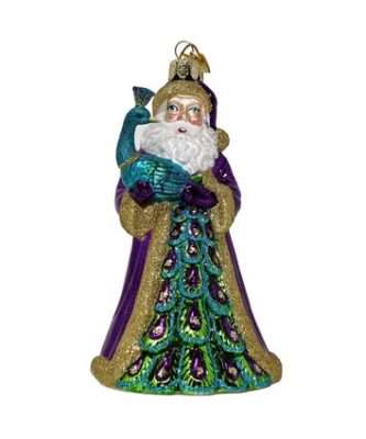 Elegant Santa Holding a Peacock Ornament