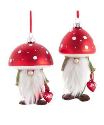Glass Mushroom Head Gnome Ornaments, 2 Assorted