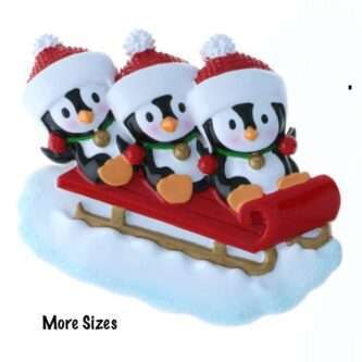 Penguin Family On A Sled Ornament Personalized Three