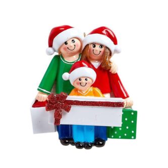 Family with presents personalized ornament three sizes