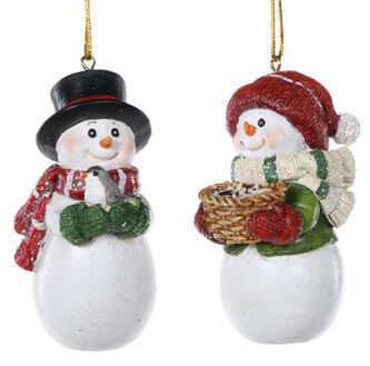 Black Top Hat snowman with bird or Red hat snowman with basket ornaments