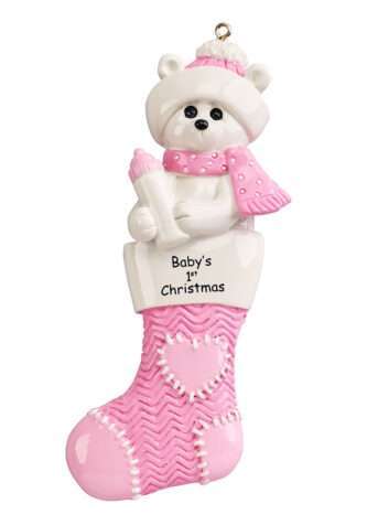 Baby 1st Christmas Stocking with Polar Bear pink or blue Personalized
