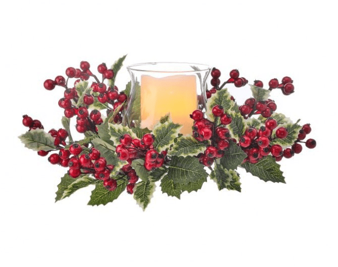 Berry and Holly Candle Centerpiece