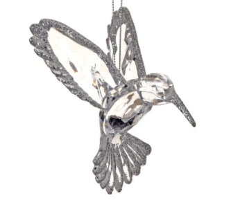 Clear Glittered Hummingbird Ornament