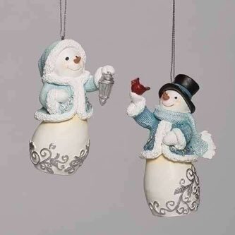 Filigree Ice Blue Snowmen Ornament Two Styles