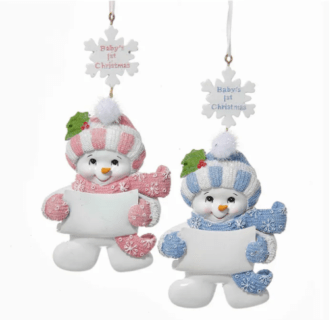 "Baby's 1st Christmas" Snowman Ornaments For Personalization, 2 Assorted
