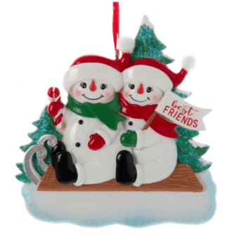 "Best Friends" Snowman on Sled Ornament For Personalization