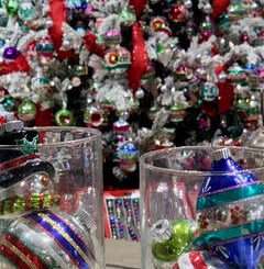Christmas decorations in jars and on a christmas tree