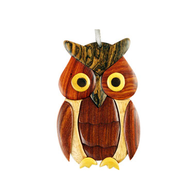 Wood Owl Intarsia Double Sided Ornament