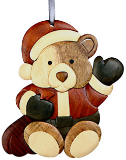 Wood Santa Teddy Bear Intarsia Double Sided Ornament