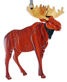 Wood Standing Moose Intarsia Double Sided Ornament