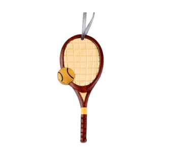 Wood Tennis Racket Intarsia Double Sided Ornament