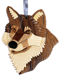 Wood Wolf Intarsia Double Sided Ornament