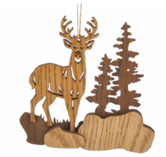 Wooden Nature Scene Deer Ornament