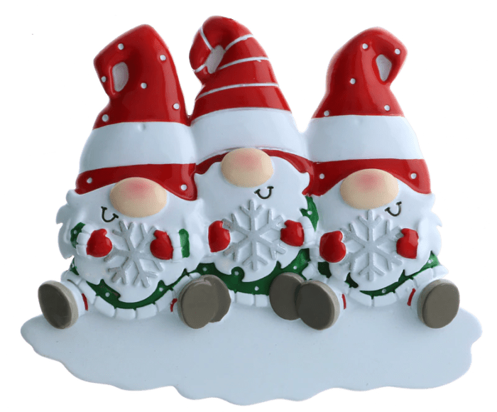 Gnome Snowflake Personalized Christmas Ornament family of three