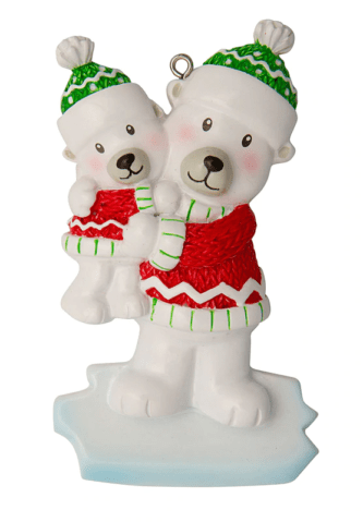 Polar Bear Single Parent Personalized Christmas Ornament Family of two