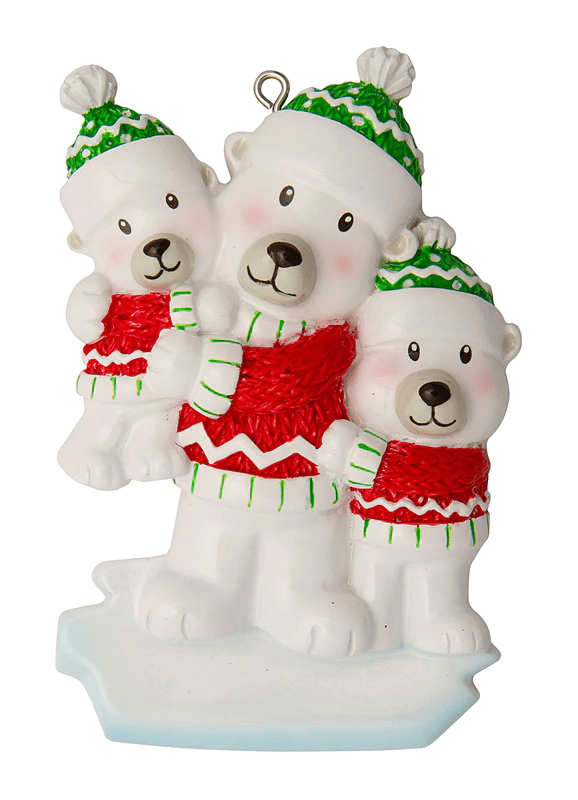 Polar Bear Single Parent Personalized Christmas Ornament Family of three