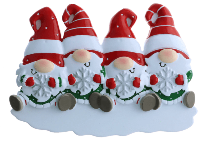 Gnome Snowflake Personalized Christmas Ornament family of four