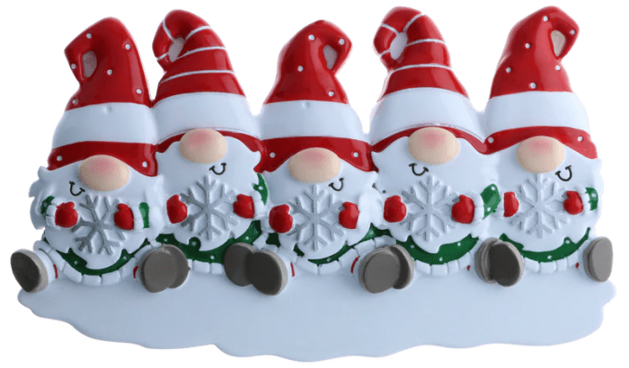 Gnome Snowflake Personalized Christmas Ornament family of five