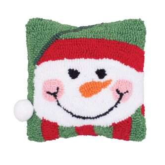 Happy Snowman Hooked Pillow