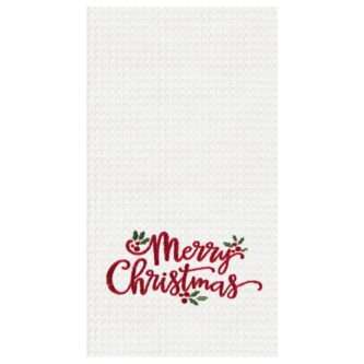 Merry Christmas Holly Leaves Towel