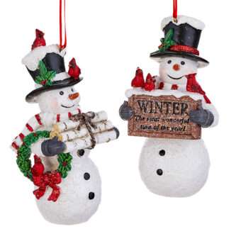 Cheerful Cardinal Snowman Ornaments