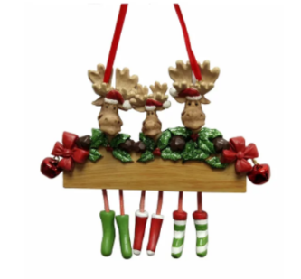 Family of Three Moose Holly Bell Family Ornament Personalize